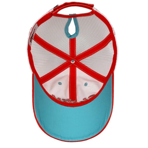 HOOTERS Cursive Design Stripe Ponytail Mesh Baseball Cap Hat NWT - Picture 10 of 15